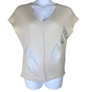 Kaori Size XS S Sweater Loose Knit Short Sleeved Mohair Wool Blend Ivory Cream